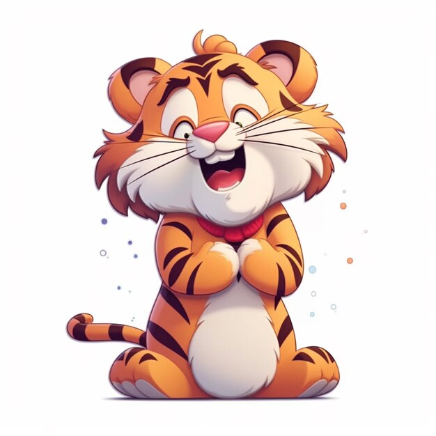 Photo cartoon tiger sitting on the ground with his paws crossed generative ai