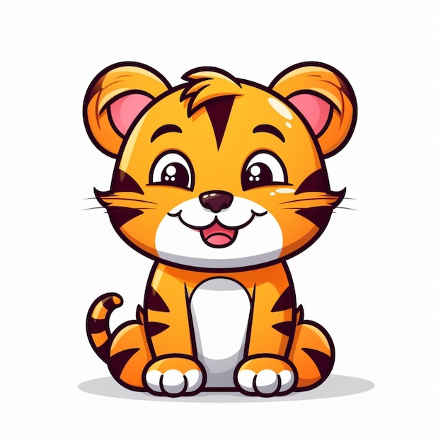 cartoon tiger sitting on the ground with a smile on his face generative ai