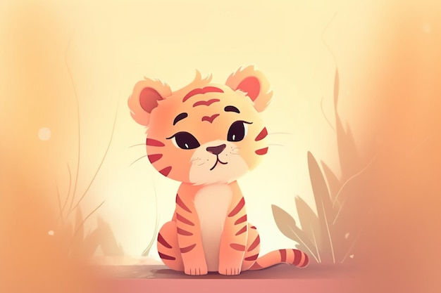 A cartoon of a tiger sitting in the jungle.