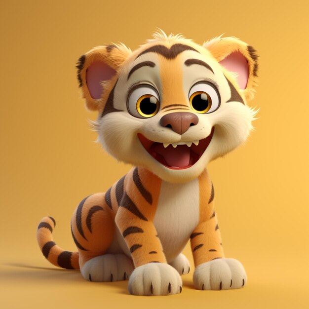 cartoon tiger sitting on a yellow background with a big smile generative ai