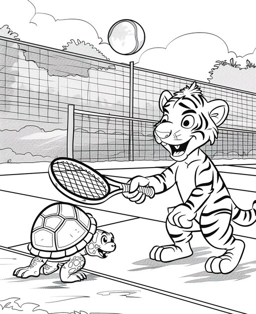 a cartoon of a tiger and a tiger playing tennis