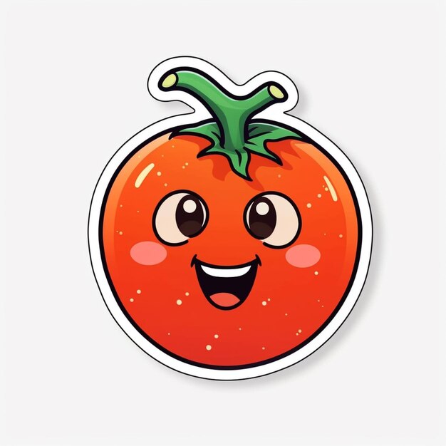 Photo cartoon tomato with a happy face on a white background generative ai