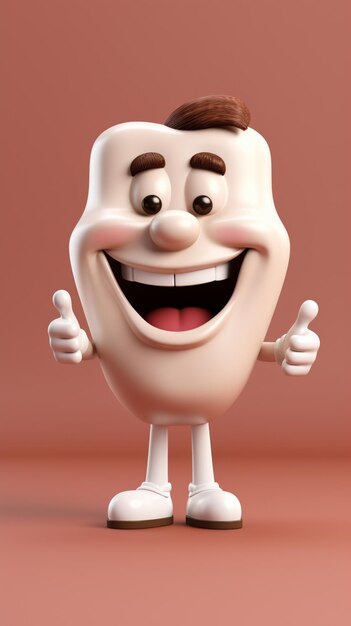 Cartoon tooth character with thumbs up gesture brown picture Ai generated art