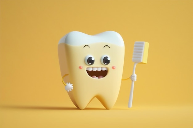 Photo a cartoon tooth with a toothbrush in it