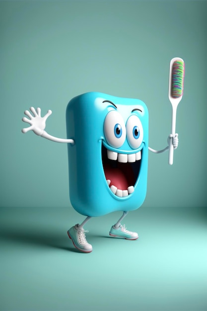 Cartoon toothbrush character holding a toothbrush generative ai