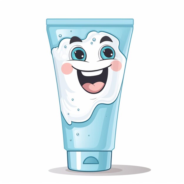 Photo cartoon toothpaste with a happy face and a tooth brush generative ai