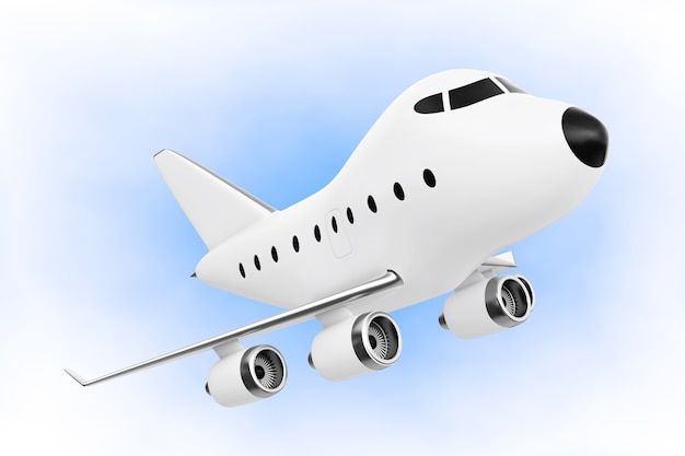 Cartoon Toy Jet Airplane on a blue background. 3d Rendering.