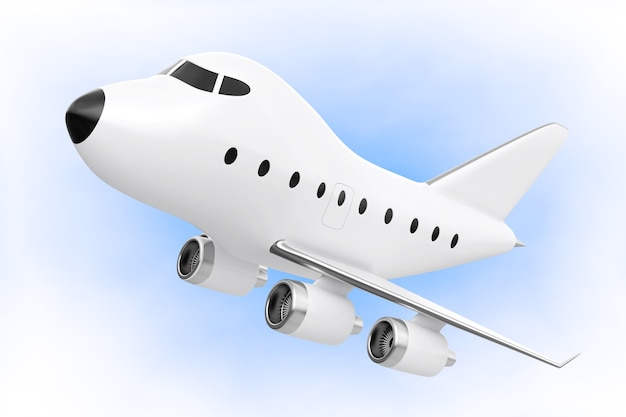 Cartoon Toy Jet Airplane on a blue background. 3d Rendering.