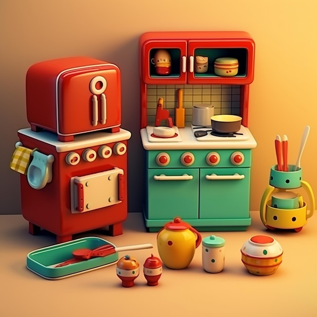 Photo cartoon toy kitchen sets 3d