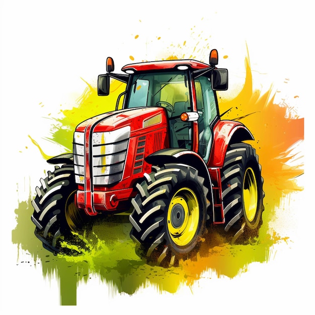 Cartoon tractor met grote banden op een witte achtergrond generatieve ai
