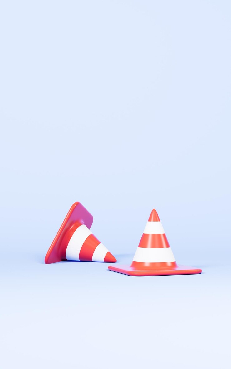 Photo cartoon traffic cone in the blue background 3d rendering