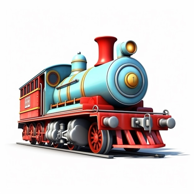 Cartoon train engine with red and blue colors on a white background generative ai