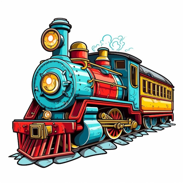 Premium AI Image  Colorful train with a red engine. cartoon colorful train  with a red engine on a white background royalty free illustration