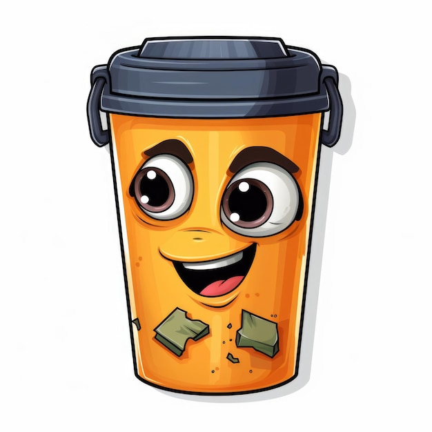 Photo a cartoon trash can with a happy face digital art