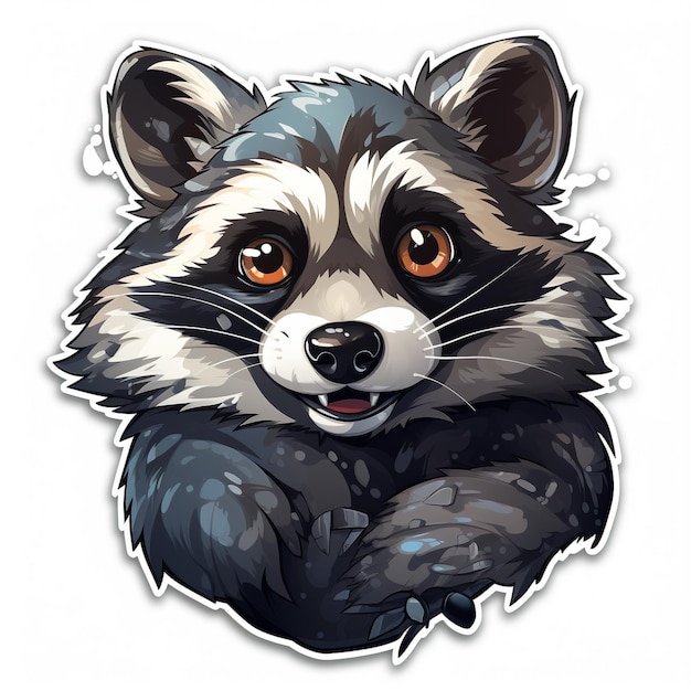 A cartoon trash panda smiling big eyes