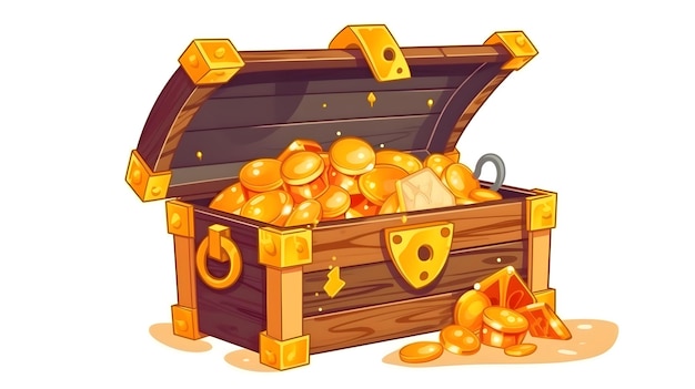 Photo a cartoon treasure chest with a gold coin in the middle.