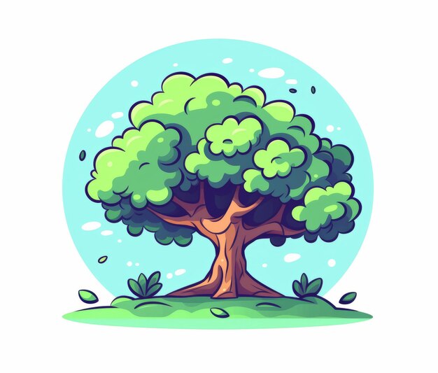 A cartoon tree with a green leaf on it