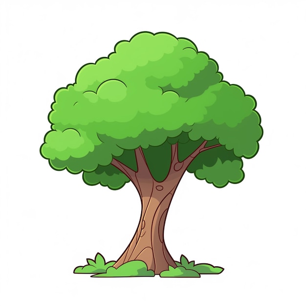Foto albero di cartone animato con foglie verdi e un tronco marrone ai generativa