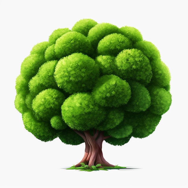 Foto un albero di cartoni animati con foglie verdi su uno sfondo bianco