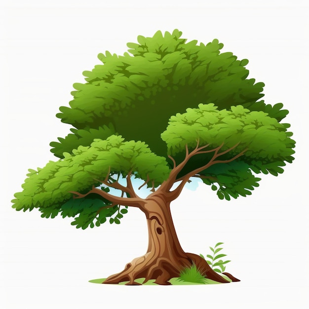 A cartoon tree with a green tree on the top