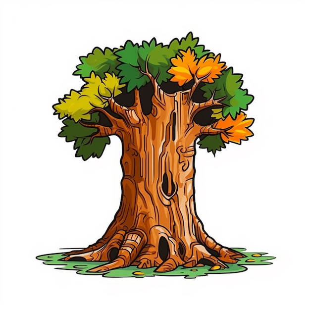 A cartoon tree with a hole in the trunk generative ai