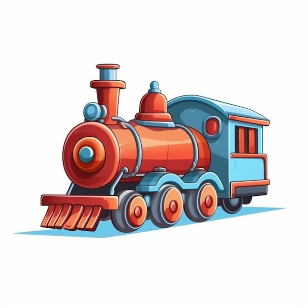 Cartoon trein met een rode motor en blauwe cabine generatieve ai
