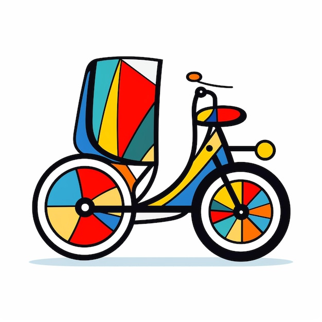 a cartoon of a tricycle with a colorful wheel and a basket generative ai