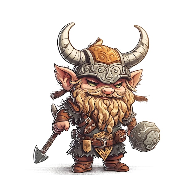 A cartoon of a troll with horns and a hammer.