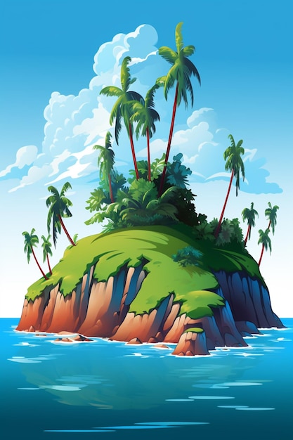 Фото Тропический остров с пальмами и пляжем