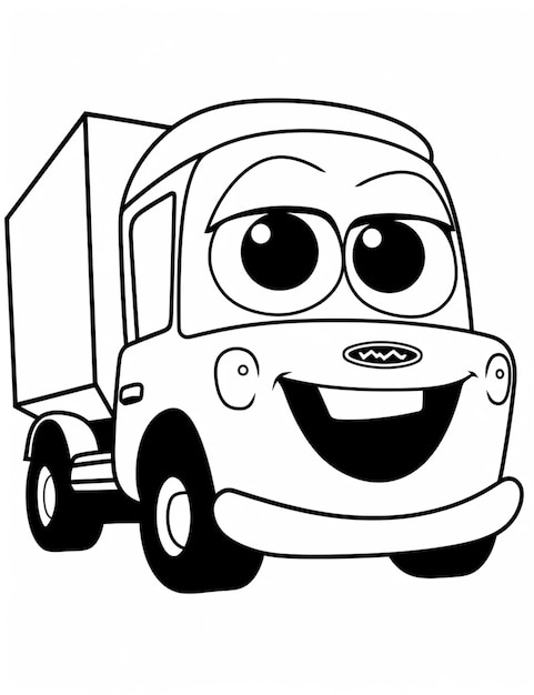 A cartoon truck with big eyes and a smiling face generative ai