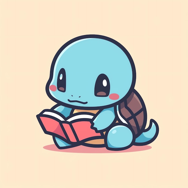 Photo a cartoon of a turtle reading a book