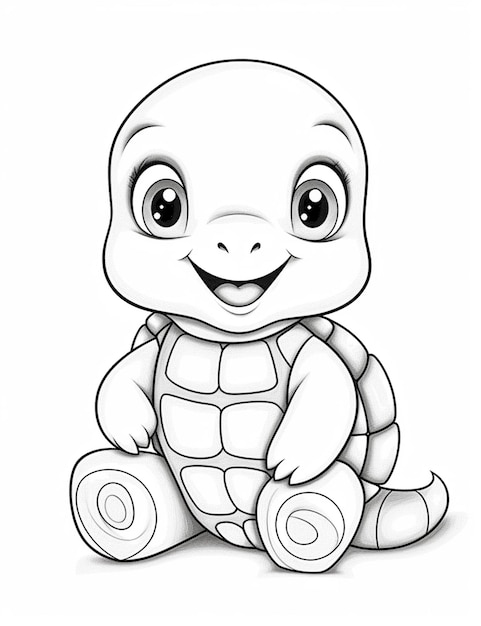 A cartoon turtle sitting on the ground with a smile on its face generative ai