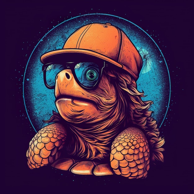 A cartoon turtle wearing a hat and sunglasses generative ai image