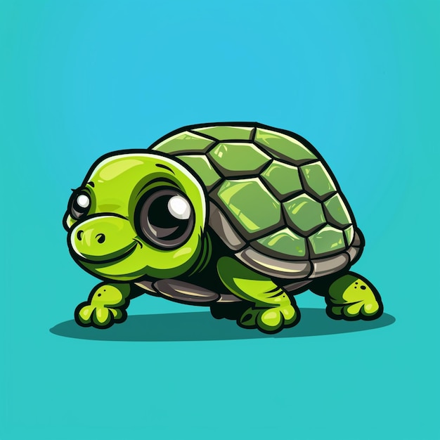 a cartoon turtle with a big eyes and a green shell generative ai