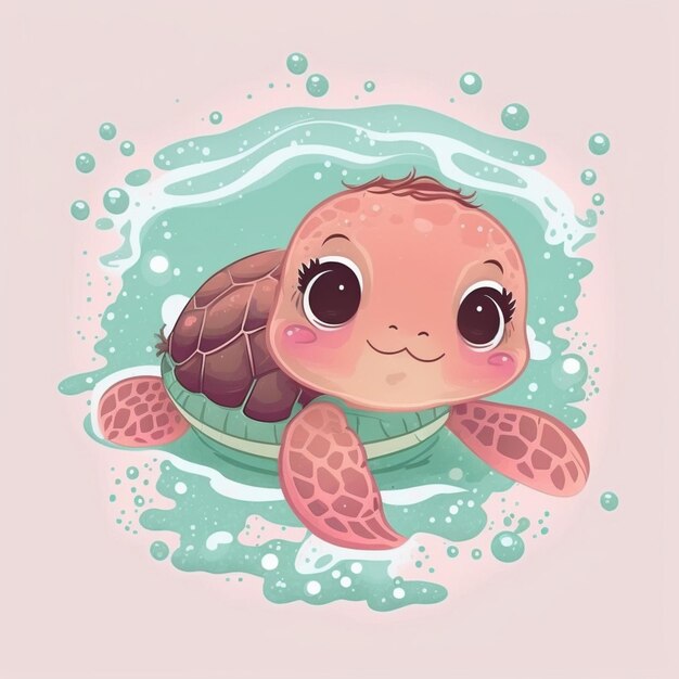 Photo cartoon turtle with bubbles in the background generative ai