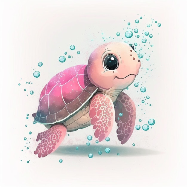 cartoon turtle with bubbles floating around it generative ai