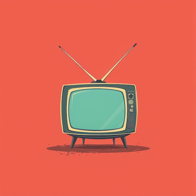 Photo a cartoon of a tv with a green screen and a red background