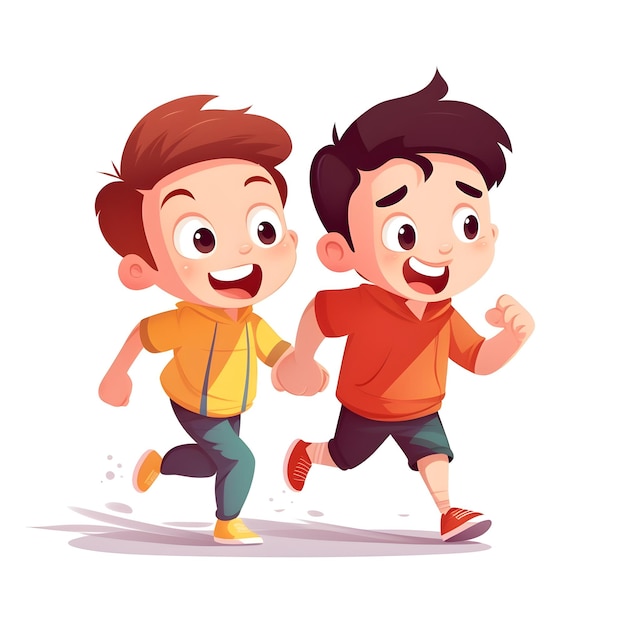 A cartoon of two boys running