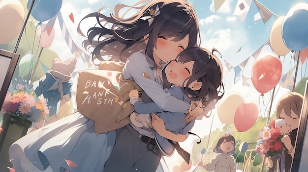 A cartoon of two girls hugging and the words dark 7 and 7 on the front.