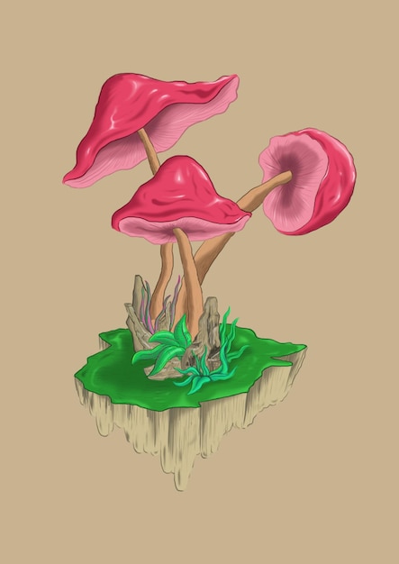 a cartoon of two mushrooms on a cliff