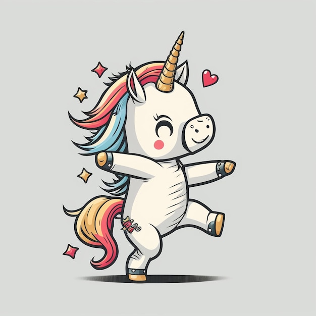 Cartoon unicorn dancing with hearts on his back generative ai