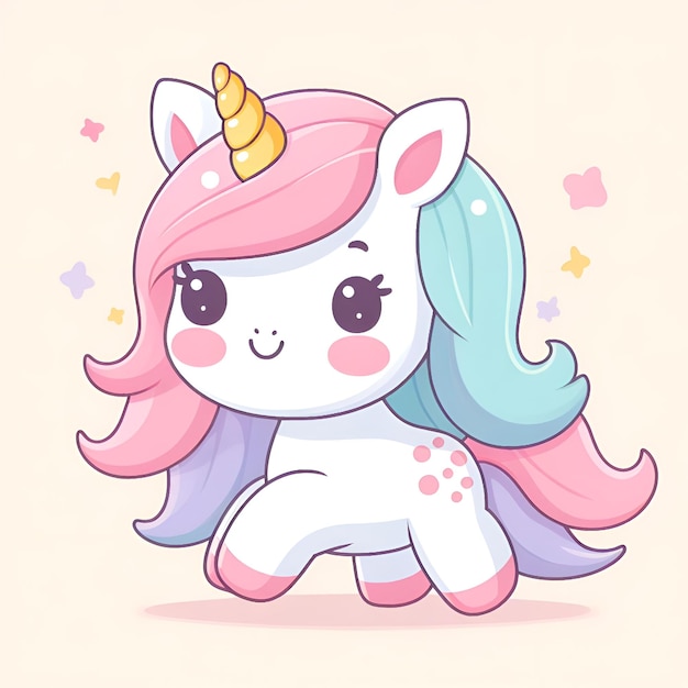 Cartoon Unicorn isolated on a Rainbow background