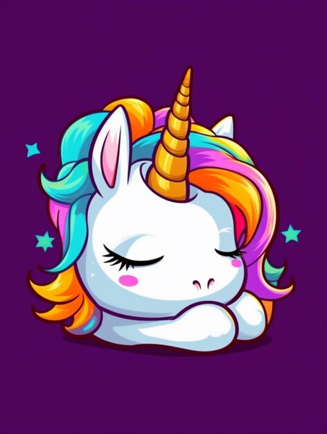 Photo a cartoon unicorn sleeping on its side with its eyes closed generative ai