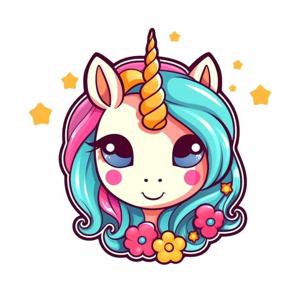 a cartoon unicorn with blue hair and a pink mane generative ai