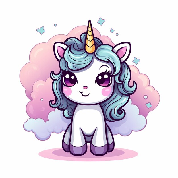 a cartoon unicorn with a blue mane and tail with the words unicorn on it