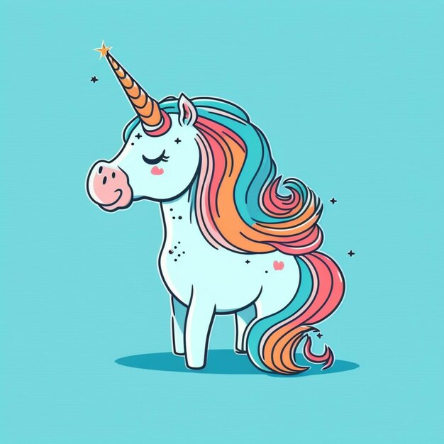 a cartoon unicorn with a colorful mane and a star on its head generative ai