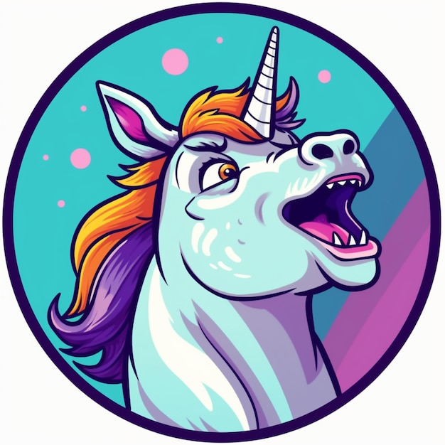 Photo a cartoon unicorn with a horn and a colorful mane generative ai