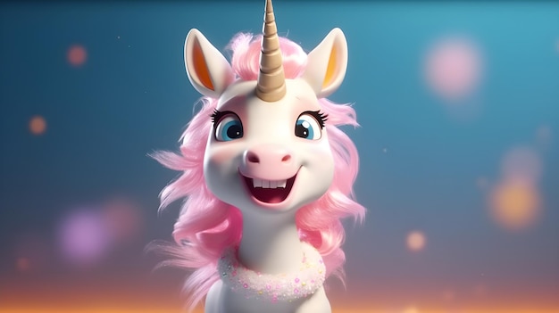 A cartoon unicorn with pink hair