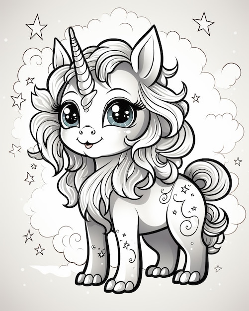 cartoon unicorn with stars and clouds in the background generative ai