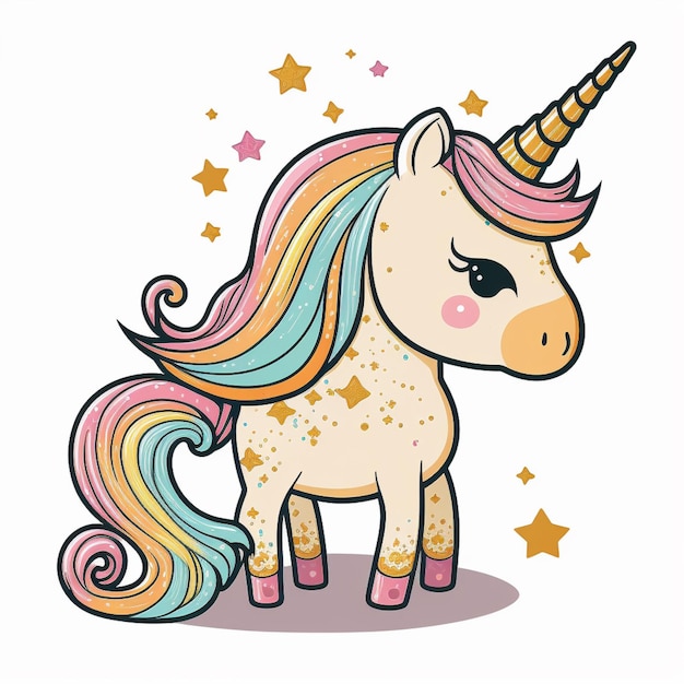Cartoon unicorn with stars and sparkles on its head generative ai
